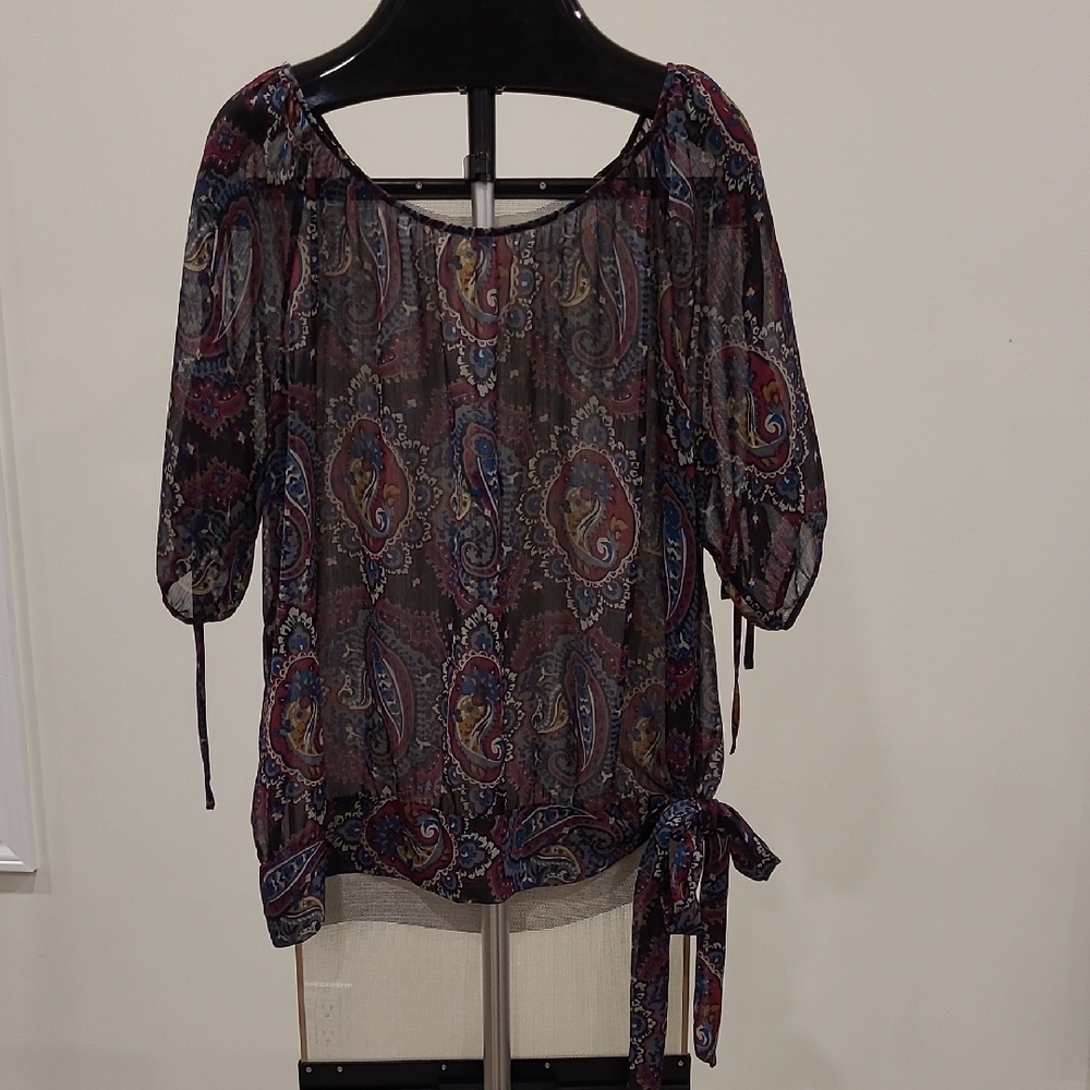 Ricki's Navy Pink Paisley Print Sheer Blouse 18